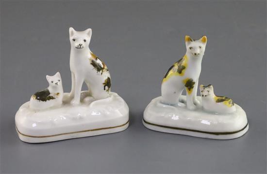 Two Staffordshire porcelain groups of a cat and kitten, c.1835-50, H. 6cm and 6.7cm
